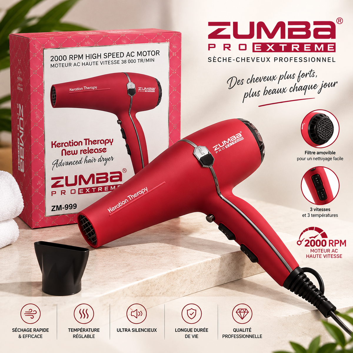 1 Sèche-cheveux professionnel Zumbaa Pro Extreme